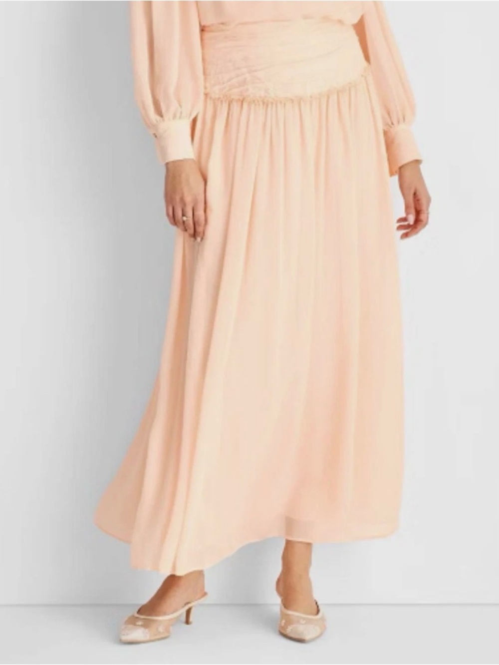 Crinkle Waist Shear Maxi Skirt Peach Orange Sz 18 NWT Future Collective, Lined